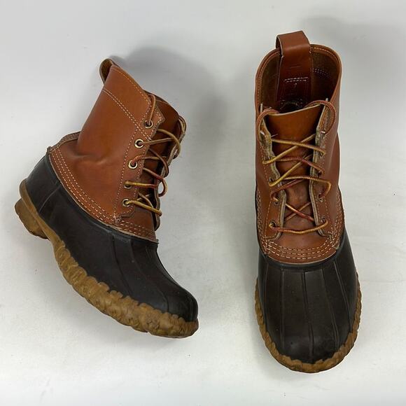 Llbean duck boots mens 8 tan brown leather minimalist classic lace up vintage - Picture 1 of 9